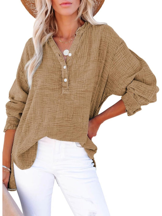 Lightweight Women's Casual V-Neck Blouse for Comfortable Spring Style - TheElephantTrunk