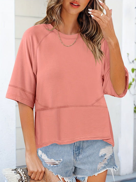 Casual Crew Neck Loose Fit T-Shirt for Women - TheElephantTrunk