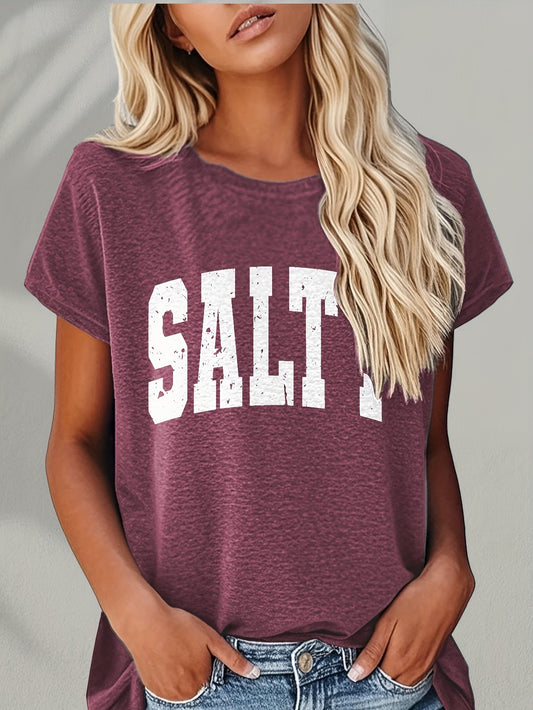 Salty Women's Geometric Print Cotton T-Shirt for Casual Wear - TheElephantTrunk